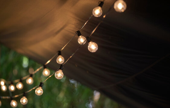 Closeup of lights in a camping canopy