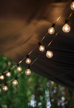 Closeup of lights in a camping canopy