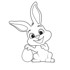 Cute bunny rabbit outline sketch with egg vector illustration. ester day especial Minimal bunny line art doodle in poses.
