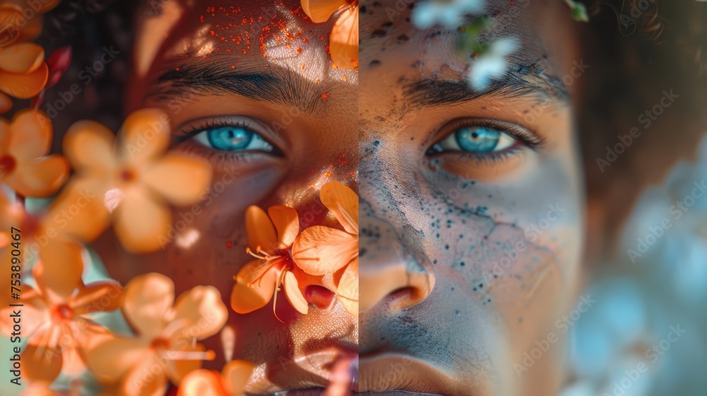 Poster color photo of an ai powered image editing software enhancing and retouching photographs