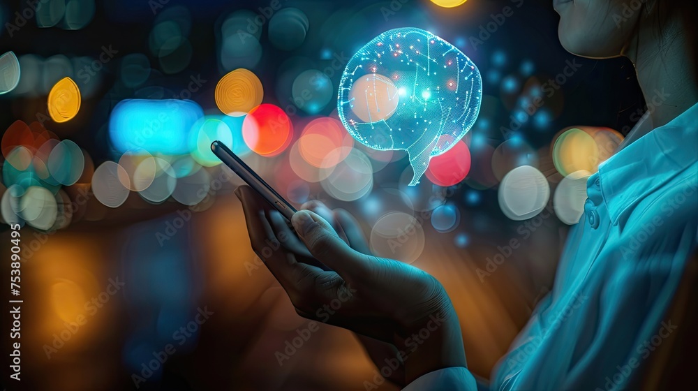 Poster color photo of an ai powered language translation device for instant communication