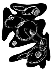 Hand-drawn geometric original pencil pattern illustration bold black grey doodle shapes abstract high quality line contour strokes stamp curve white isolated