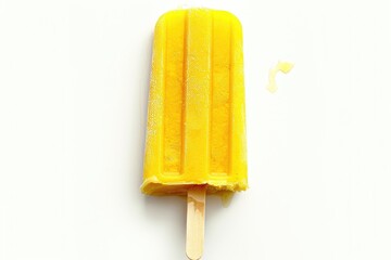 A yellow ice cream stick with a piece of ice cream on it