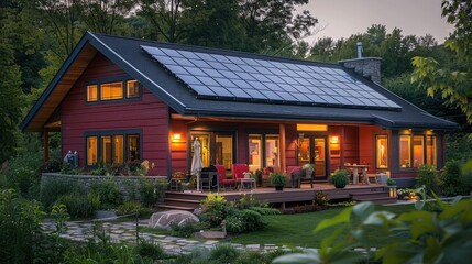 Color photo of a smart home solar panel system generating renewable energy - obrazy, fototapety, plakaty