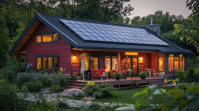 Color photo of a smart home solar panel system generating renewable energy