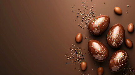 Easter wallpaper with chocolate eggs on a brown