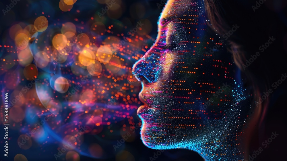 Poster color photo of an ai powered language transcription tool converting speech to text in real time