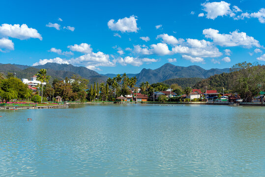 The Nong Chong Kham Lake in the center of the small town of Mae Hong Son in northern Thailand. The lake, named after the Buddhist temple Wat Chong Kham, is embedded in a public park