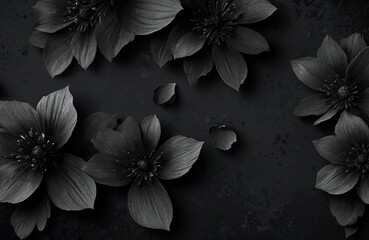 grunge background with cinematic effect, black flowers big. Vector illustration. Light center, dark frame. Matte, shimmer. Brushed, rough, grainy, surface for placing products and websites, articles, 