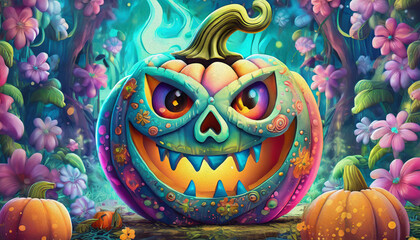 Obraz na płótnie Canvas Halloween pumpkin with a mischievous expression,