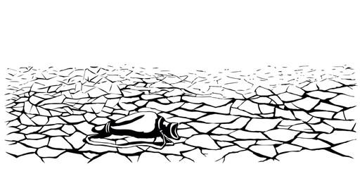 An empty waterskin lies on the ground. Vector drawing
