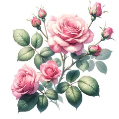 Pink Roses isolated on white background.