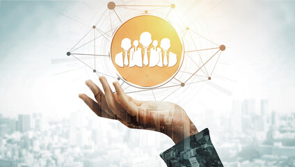 Human Resources Recruitment and People Networking Concept. Modern graphic interface showing...