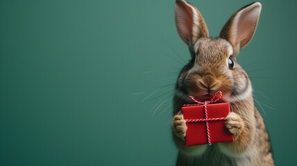 cute rabbit bunny holding red gift
