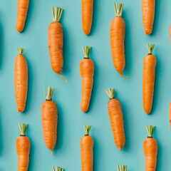 seamless pattern with mini carrots.Minimal creative Easter food concept.Copy space,top view,Flat lay.Generative AI