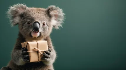 Foto op Plexiglas cute koala holding a gift in craft paper © Олеся Шкуричева