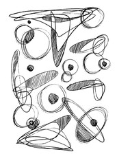 Hand-drawn dots circles geometric original pencil pattern illustration bold black grey doodle shapes abstract high quality line contour strokes stamp curve white isolated