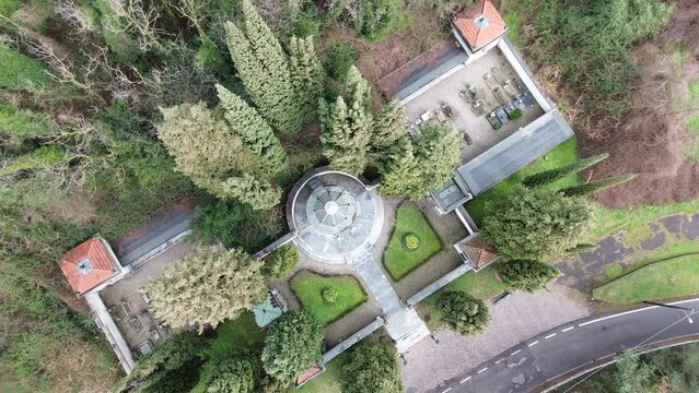 aerial view with cinematic effects of Alessandro Volta's tomb ancient monument 3