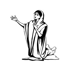 A starving woman asks for help. Vector drawing