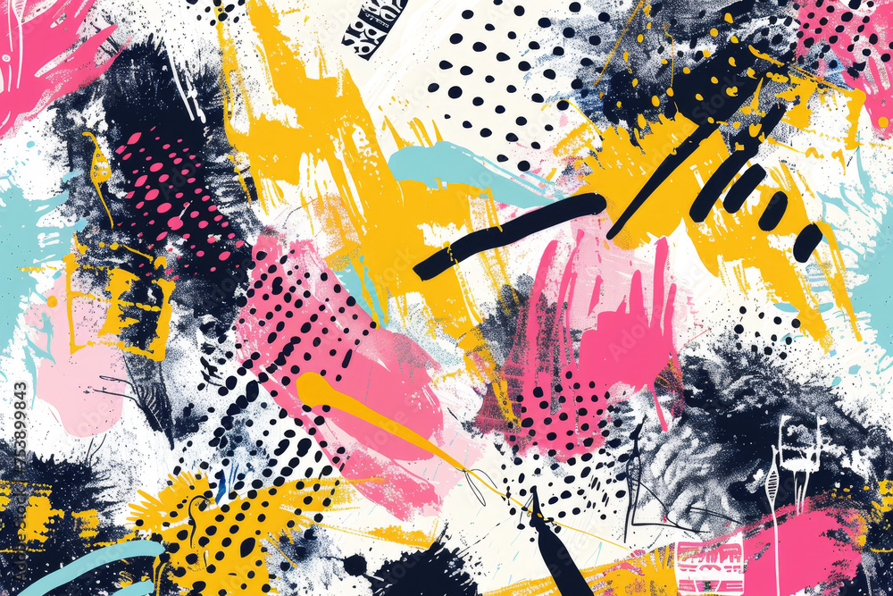 Poster a pattern of abstract art with splashes, strokes, and blobs