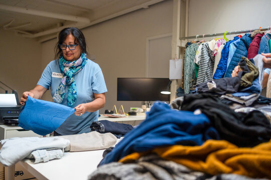 altruist woman volunteering in a donation center