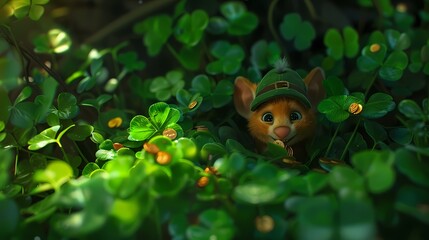 Nestled in a patch of clover, the tiny leprechaun-like character counts its gold coins, its eyes gleaming with greed and mischief.