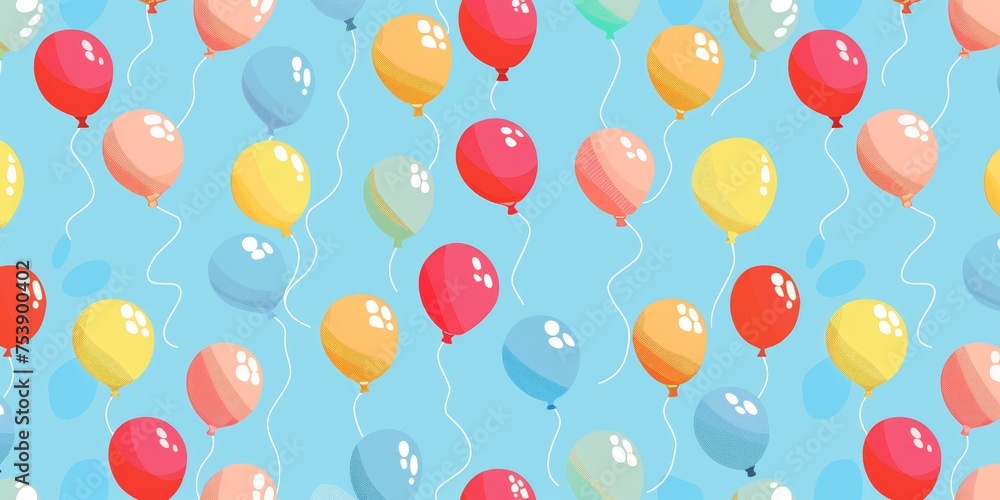 Poster a colorful pattern of balloons is floating in the sky on a blue background