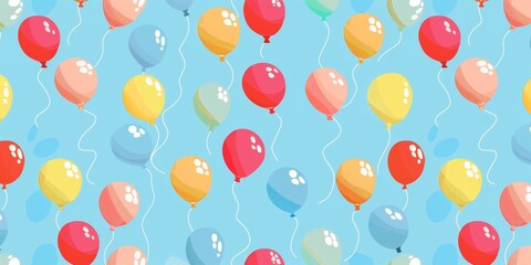 A colorful pattern of balloons is floating in the sky on a blue background