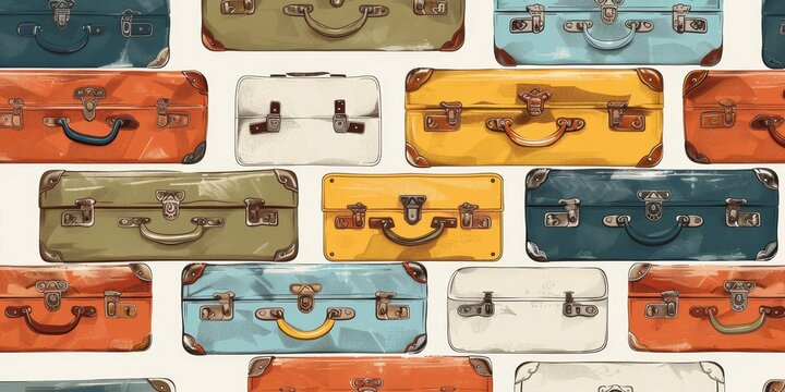 A row of colorful suitcases with a vintage feel