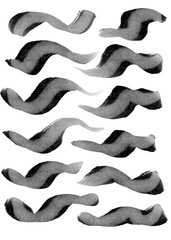 Hand-drawn waves geometric original pencil pattern illustration bold black grey doodle shapes abstract high quality line contour strokes stamp curve white isolated