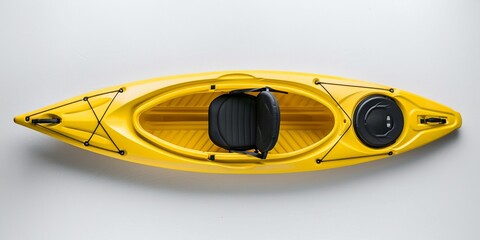 Yellow kayak with paddle isolated on white. Outdoor activity