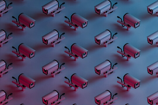 isometric pattern of many security cameras