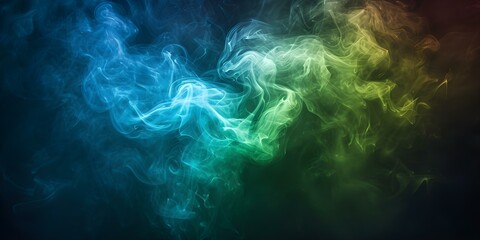 Mysterious Atmosphere Created by Eerie Green and Blue Smoke Swirls Against a Black Background. Concept Mysterious Photoshoot, Eerie Smoke, Green and Blue Swirls, Black Background