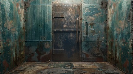 old rusty door of a metal bunker in a bunker