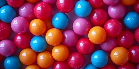 Fototapeta na wymiar Vibrant Colorful Balls Enhance the Kids' Play Area. Concept Children's Play Area, Colorful Balls, Vibrant Decor, Interactive Play, Kid-Friendly Space