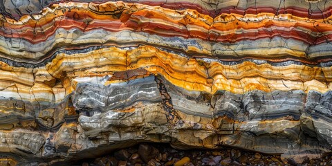 The image is a close up of a rock with a variety of colors, including red - obrazy, fototapety, plakaty