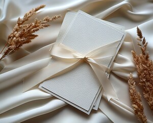 Wedding or birthday invitation, table setting with dry branches on the sides. Layout of a blank greeting card. Greeting card.