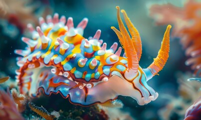 Nudibranch in a macro shot, showcasing the stunning diversity of these sea slugs and their intricate camouflage mechanisms
