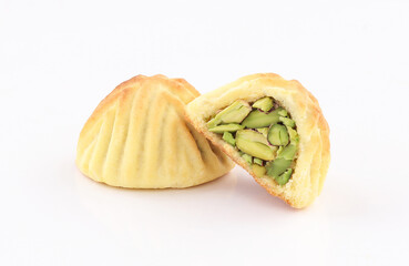 arabic oriental cookies pistachio maamoul on white background