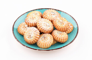 arabic oriental cookies dates maamoul in dish on white background
