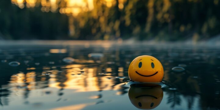 A smiling face is floating in a lake