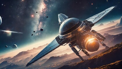 Obraz premium Generated image of a futuristic spacecraft exploring uncharted galaxies, inspired by space exploration concepts