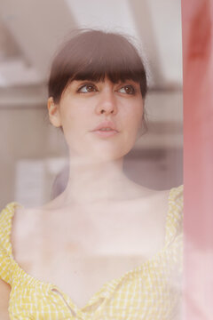 face of young woman with fringe