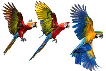 colorful macaw with wings wide open flying in the sky