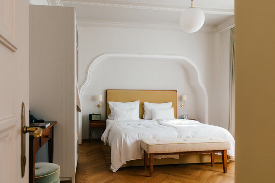 Beautiful Bedroom With Herringbone Parquet