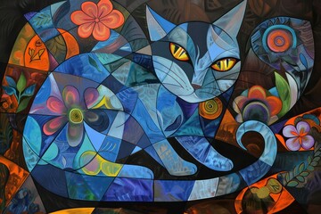 cat with yellow eyes on colorful background