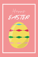 Happy Easter vertical banner poster greeting card Design for typography Yellow egg Pink background Minimal style Invitation template International Celebration Design Simple template Spring concept