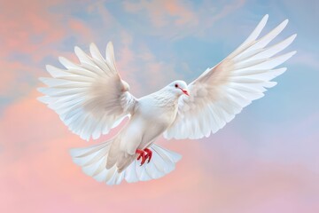 white dove in flight with wings spread open white dove
