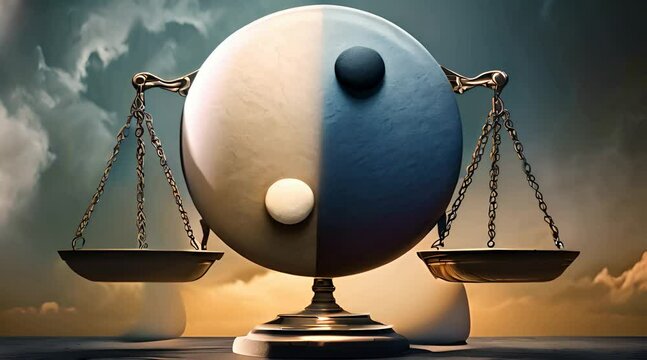 Karma balance shift in world order, changing jin yang symbol as a scale