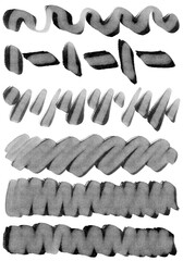 Bold black grey pencil alcohol inks doodle watercolour hand drawn illustration shapes abstract high quality line contour strokes stamp curve white isolated